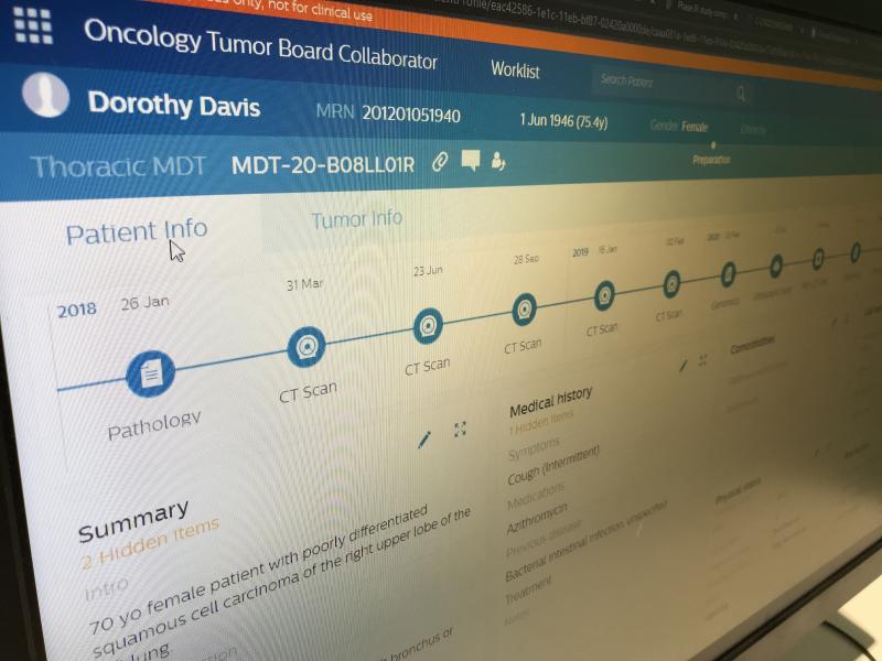 飞利浦的新肿瘤肿瘤委员会导航软件仪表盘视图。它允许肿瘤委员会的所有成员在同一页面上，并能够访问所有相关的图像和报告，为患者提供最佳的建议。# ASTRO # ASTRO21 # TumorBoard